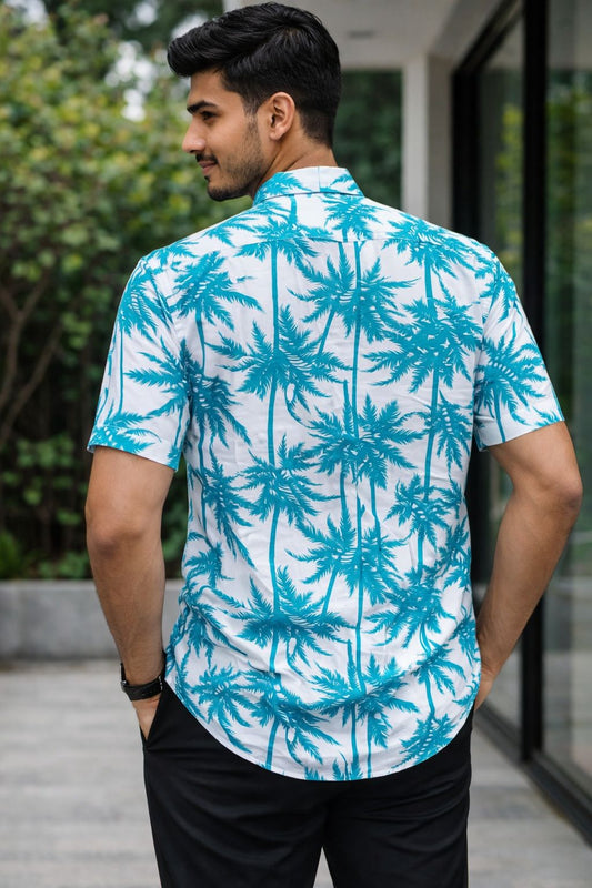 Men's Tropical Palm Print Casual Shirt