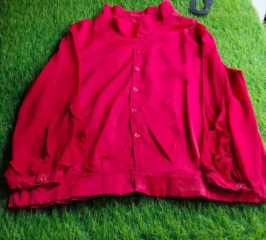 “Ruby Ruffle Button-Up shirt