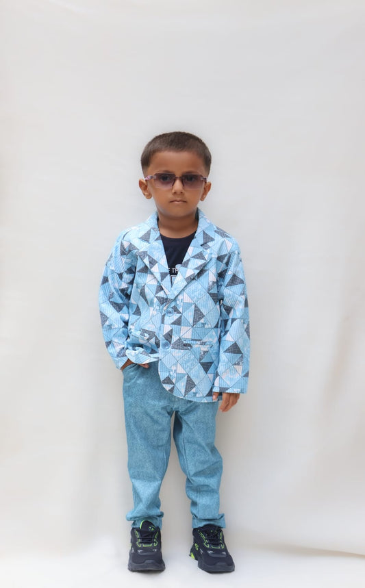 Kids Trendy Printed Blazer Set