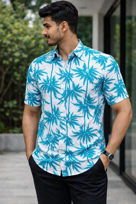 Men's Tropical Palm Print Casual Shirt
