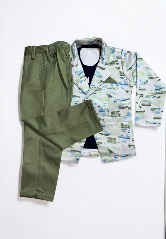 Kids Trendy Printed Blazer Set