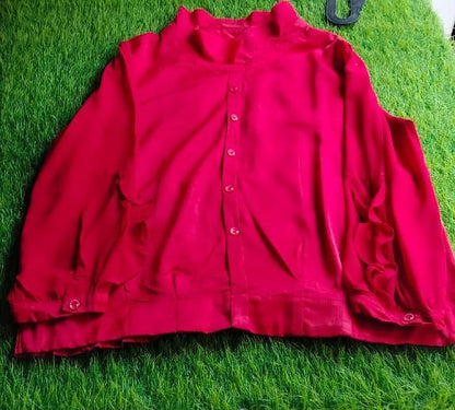 “Ruby Ruffle Button-Up shirt