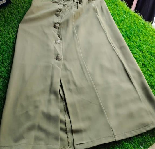 “Olive Button-Front A-Line Skirt”